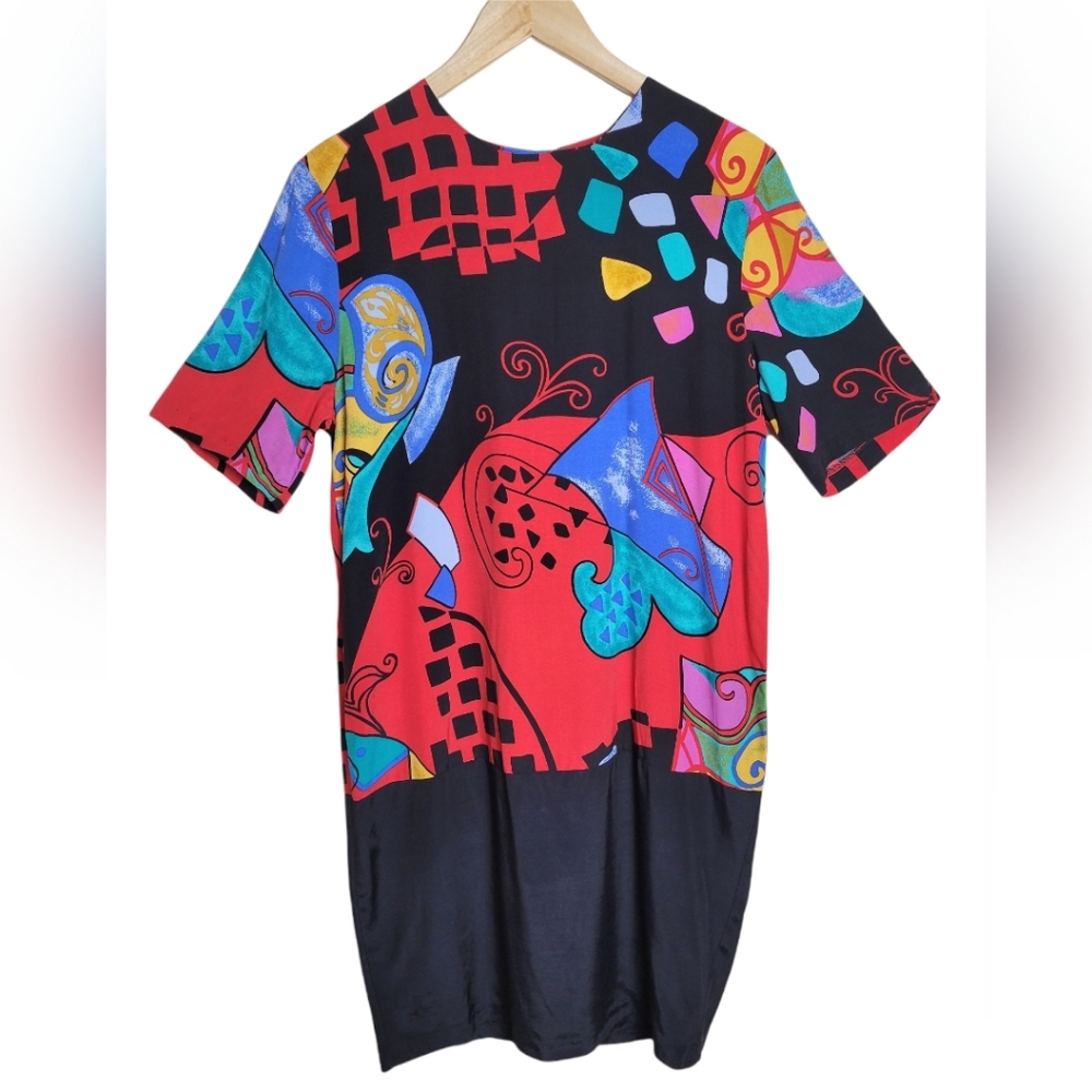 Vintage Just In Thyme 80's Abstract Pop Culture Print Dress Size 8